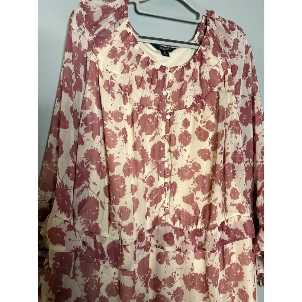 Simply Vera Vera Wang Chiffon Ruffle dress pink floral print - Picture 5 of 8
